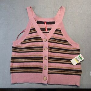 Unionbay Womens Pink Striped Button Front Cotton Knit Sweater Vest Juniors Large
